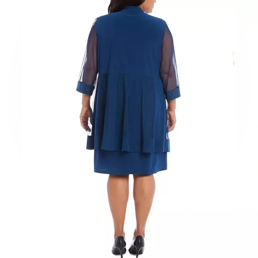 378. NWT R&M Richards Women's Plus Shift Dress with matching Jacket Peacock 3x